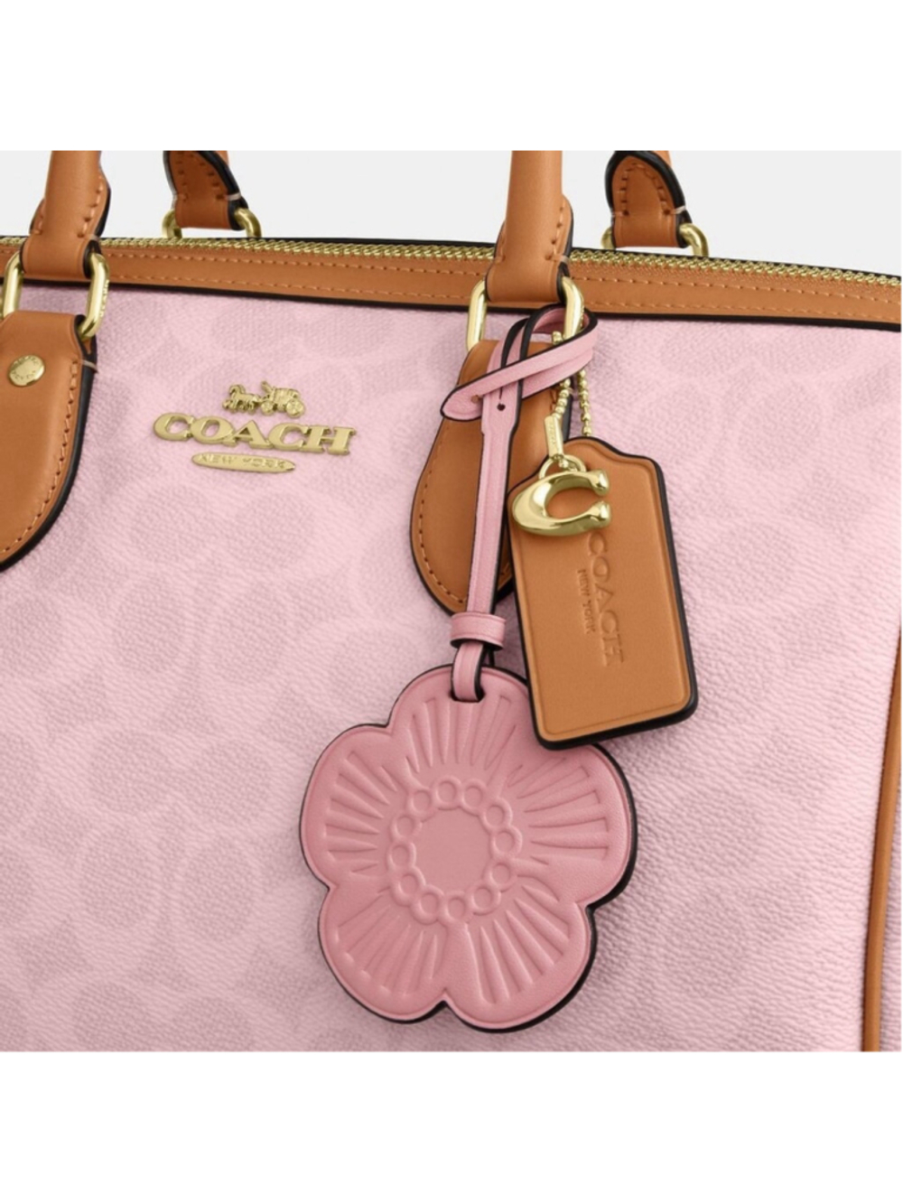 NEW Authentic Coach Large Rowan Satchel In Pink Signature Canvas With Charms NWT - Picture 6 of 12